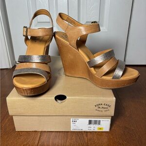 Kork-Ease Tan and Metallic Wedge Sandals- Women’s Size 10